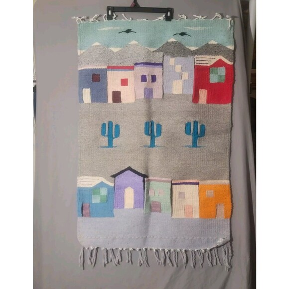 Vintage Southwestern Wool Wall Tapestry 3D Pueblo Cutout Home Decor 28x45 - Picture 2 of 16